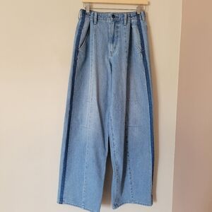 Daze Denim Wide Leg Light Wash Contrast Stripe Baggy Barrel Jeans Size 26